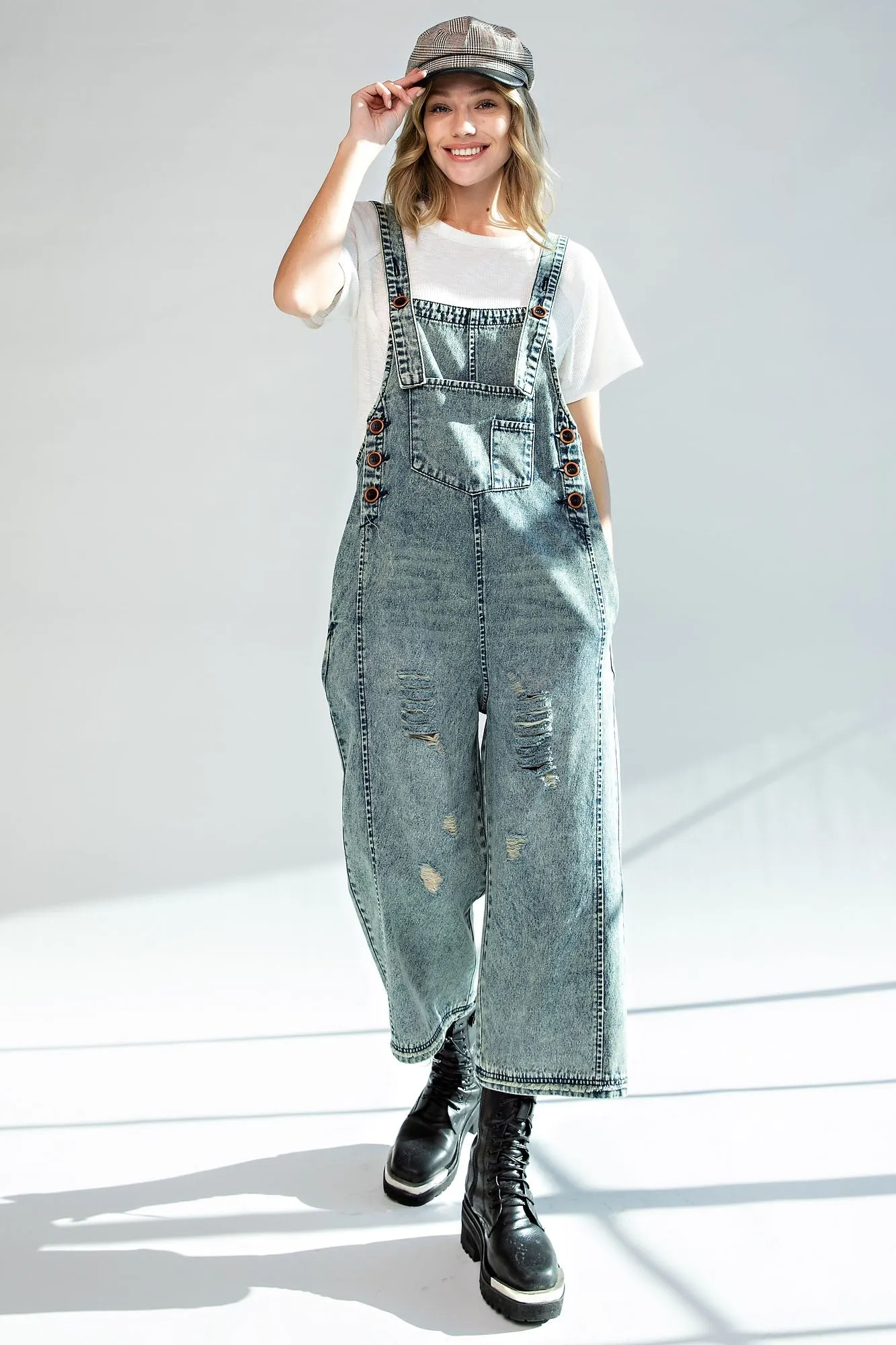 Loose-Fit Washed Denim Overalls with Comfortable Easel Design