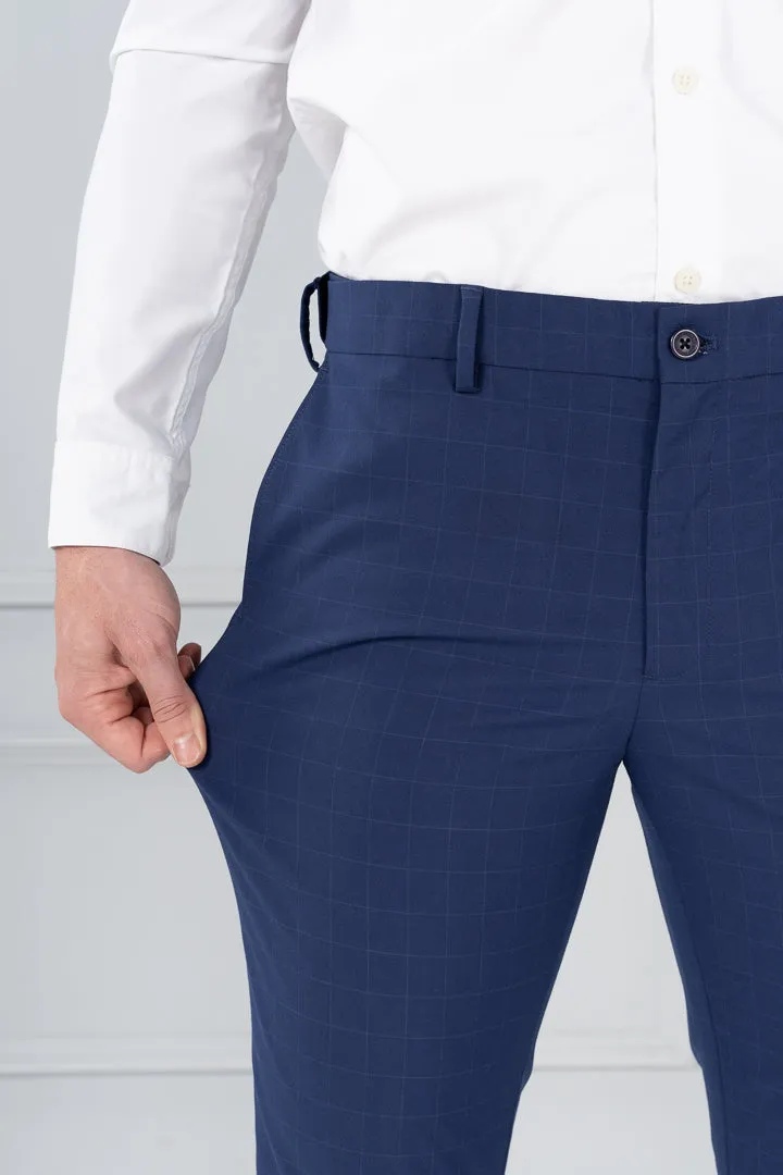 Electric Blue Checks Formal Pants