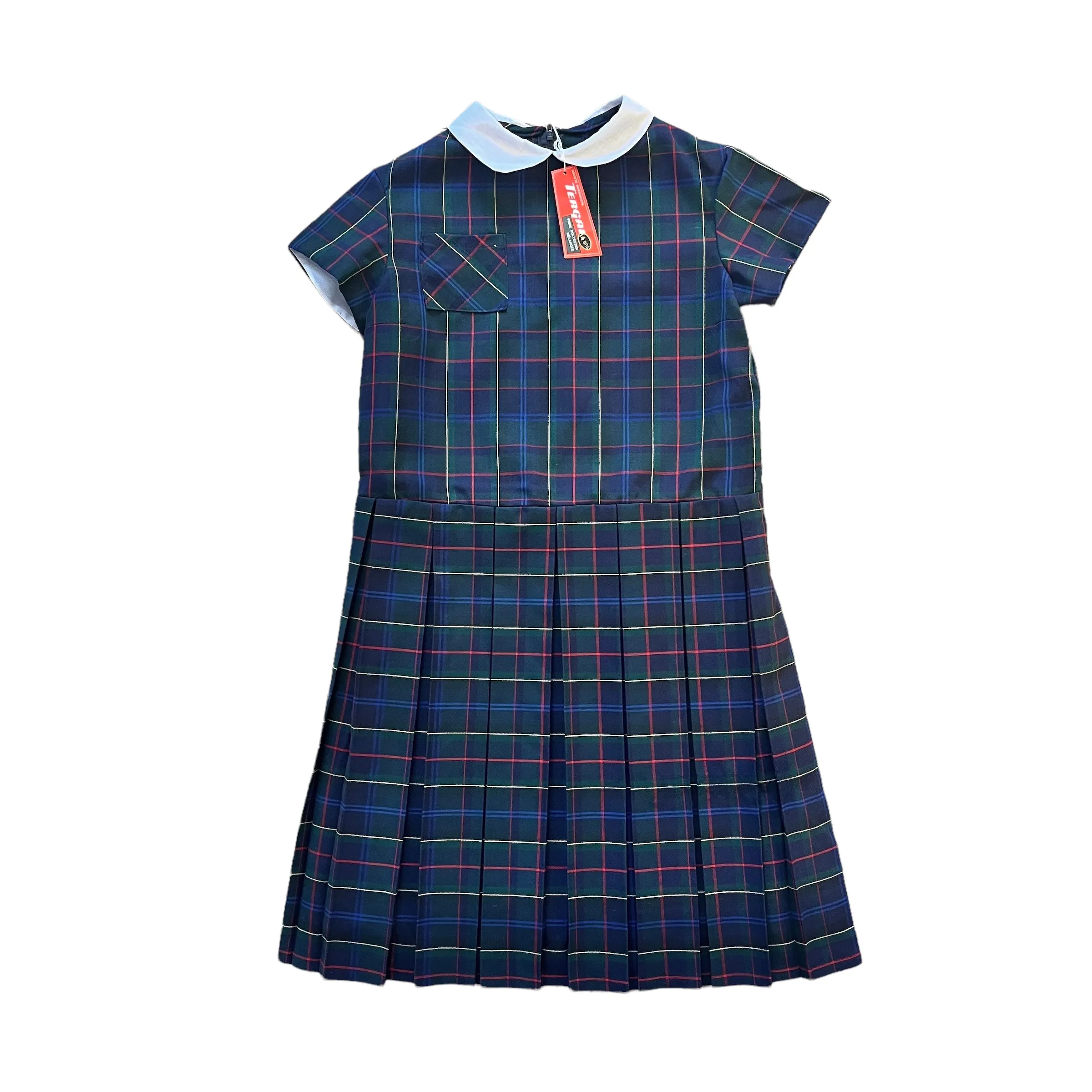 French Vintage 1960's  Pleated Tartan Dress / 10-12Y