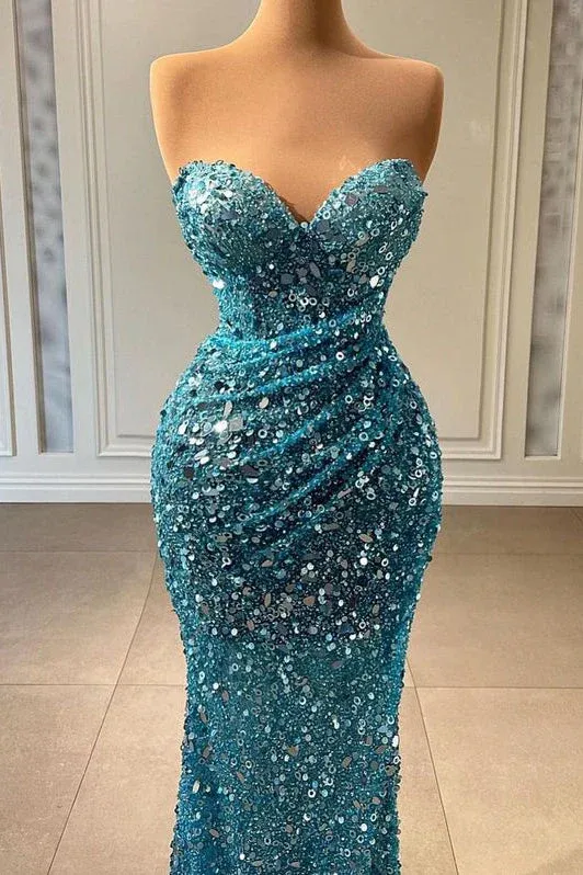 Gorgeous Strapless Sequin Prom Dress Mermaid Formal Evening Dress SH1210