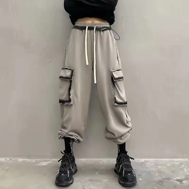 Goth Grey Drawstring Loose Sweatpants