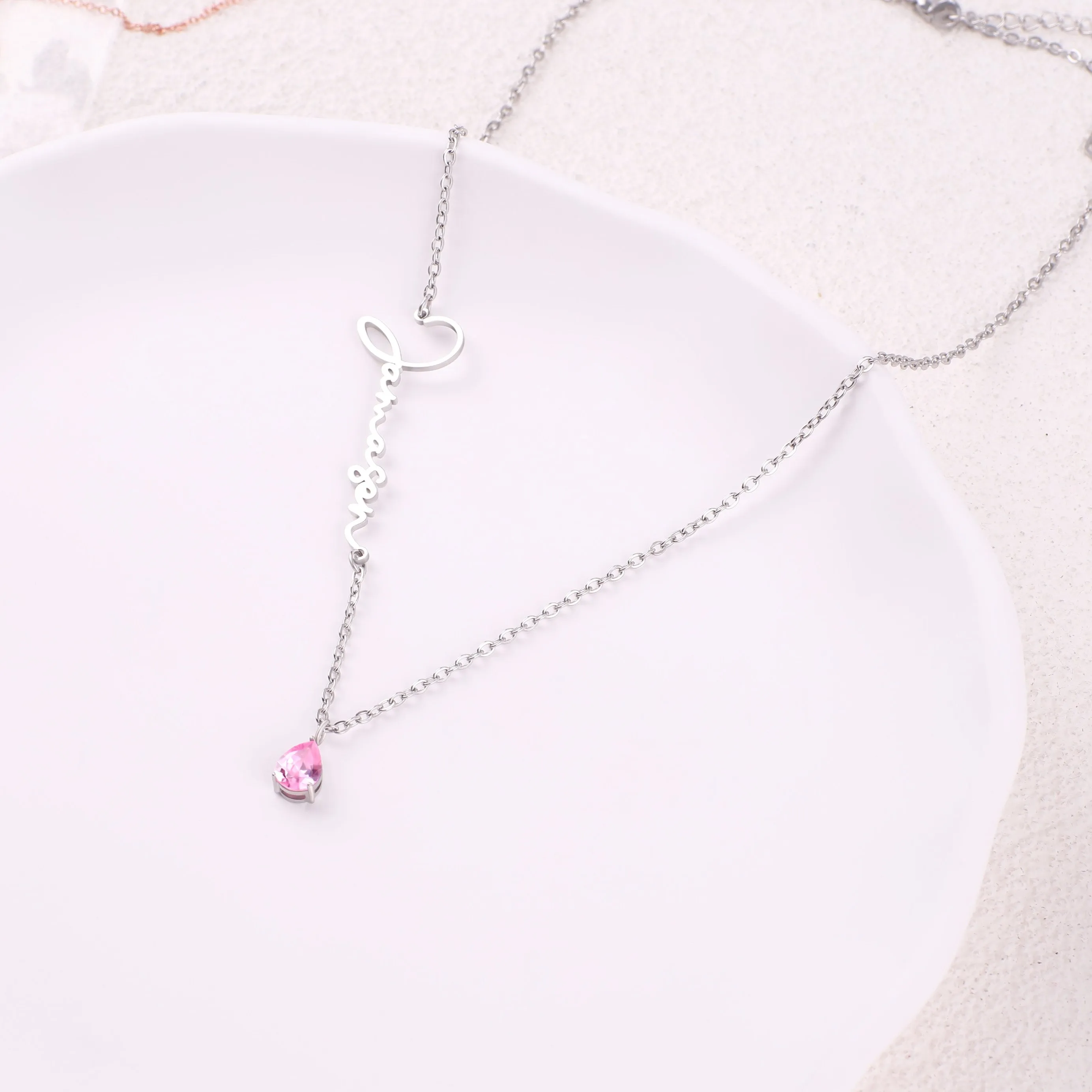 Handmade Birthstone Name Necklace