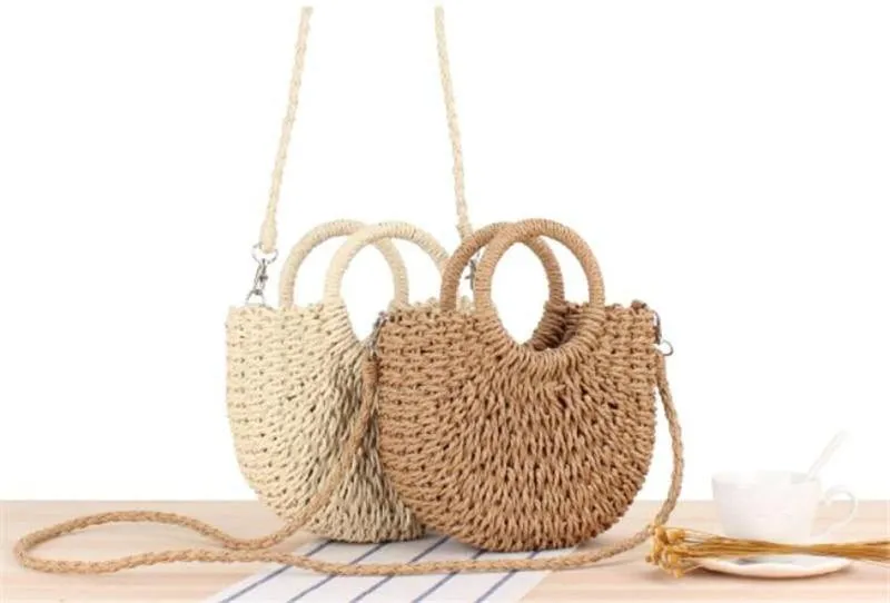 Handmade Bohemian Half-Moon Straw Shoulder Bag