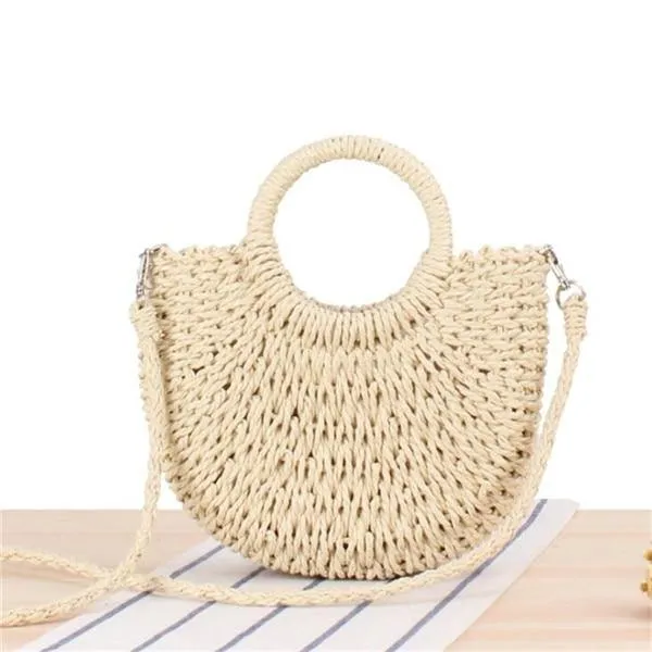 Handmade Bohemian Half-Moon Straw Shoulder Bag