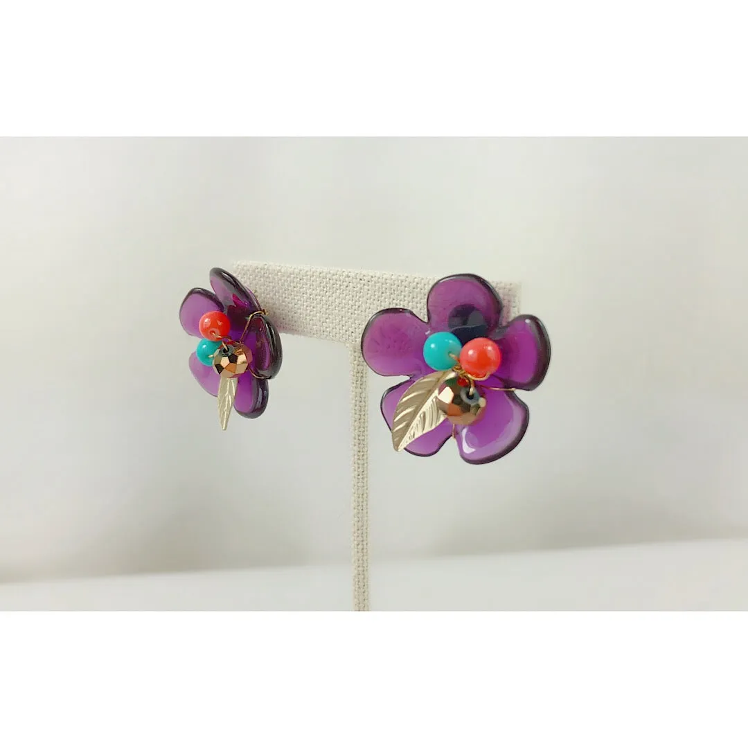 HANDMADE OOAK Pretty Purple Flower earring