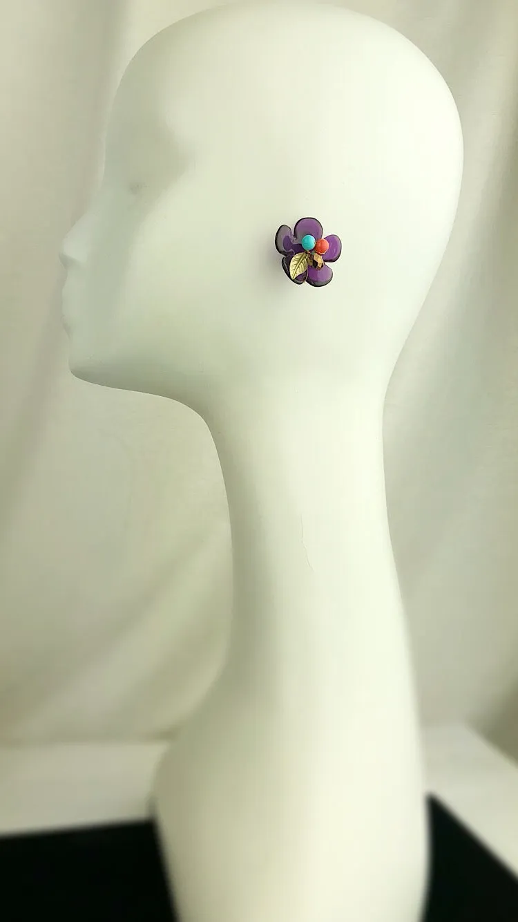 HANDMADE OOAK Pretty Purple Flower earring