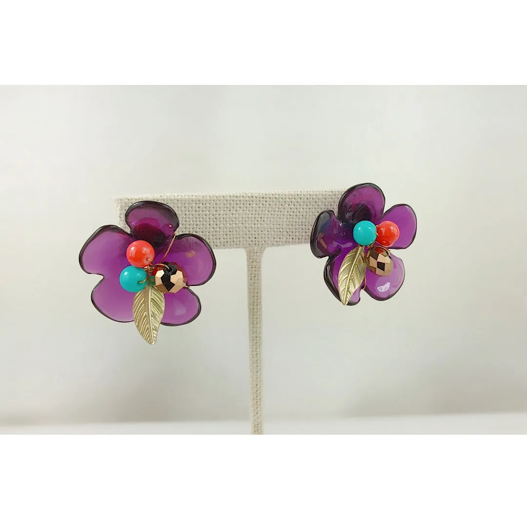 HANDMADE OOAK Pretty Purple Flower earring