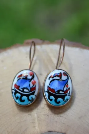 Handmade Sailboat Tile Women's Earrings