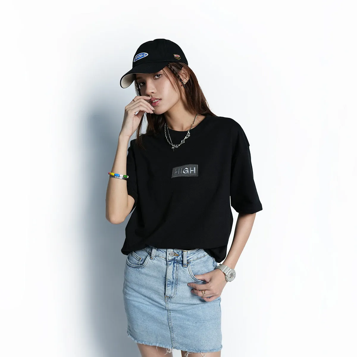 High Embroidered Box Logo Loose Tee - 1039