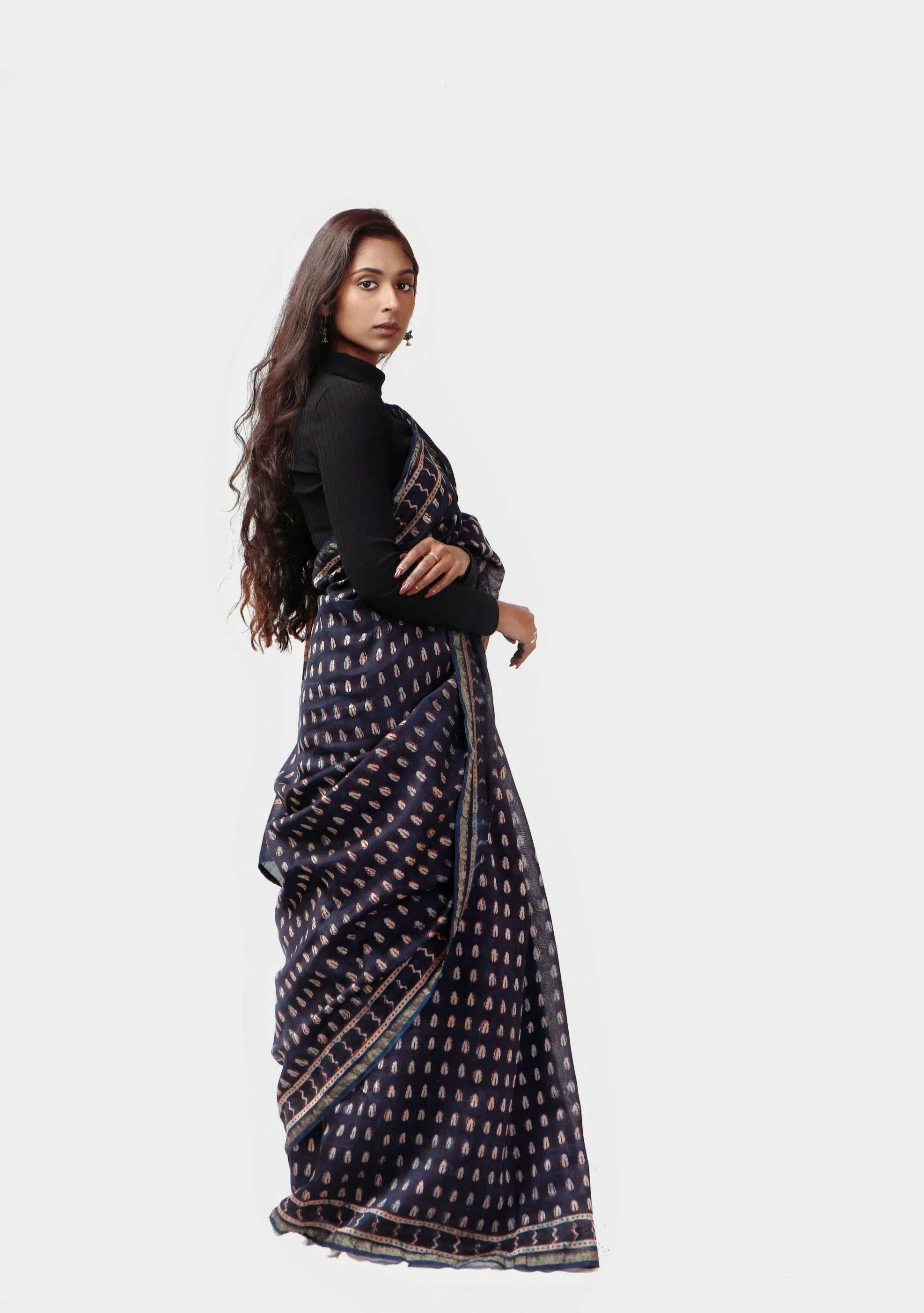 Kaisori Malhar - Dabu Pharad Indigo handblockprinted Silk Cotton saree