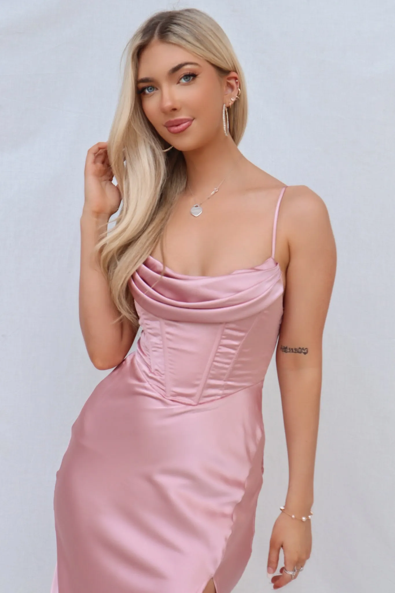 Kiki Satin Formal Dress - Dusty Pink