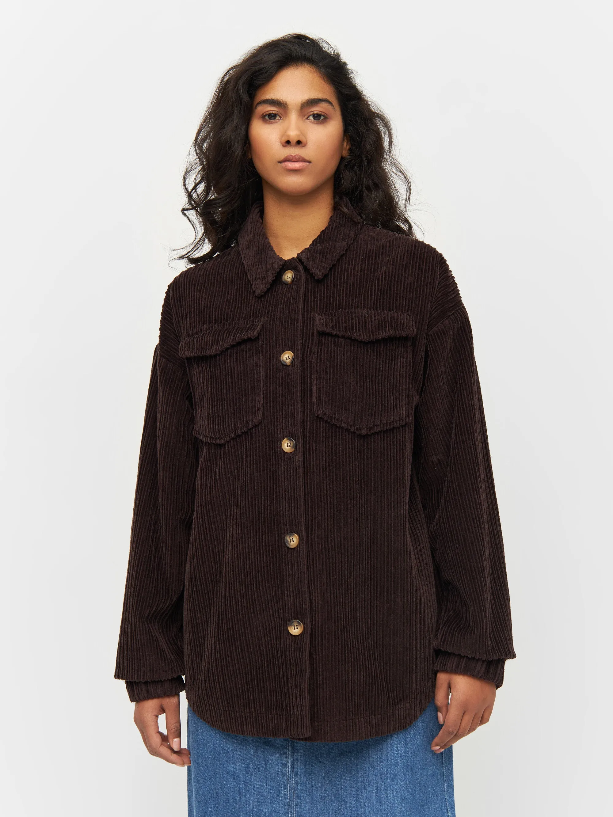 Loose irregular corduroy overshirt - Chocolate Plum