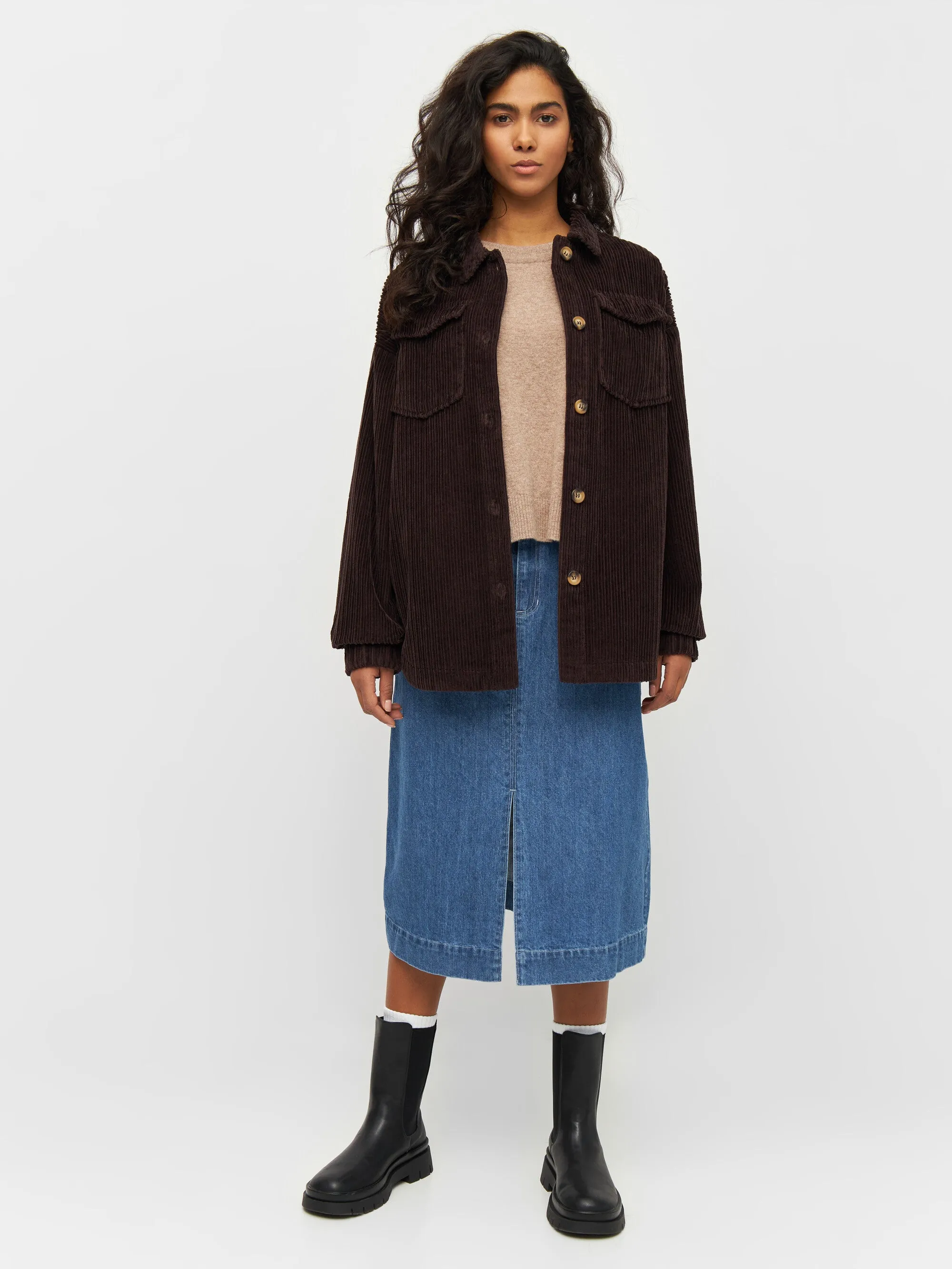 Loose irregular corduroy overshirt - Chocolate Plum