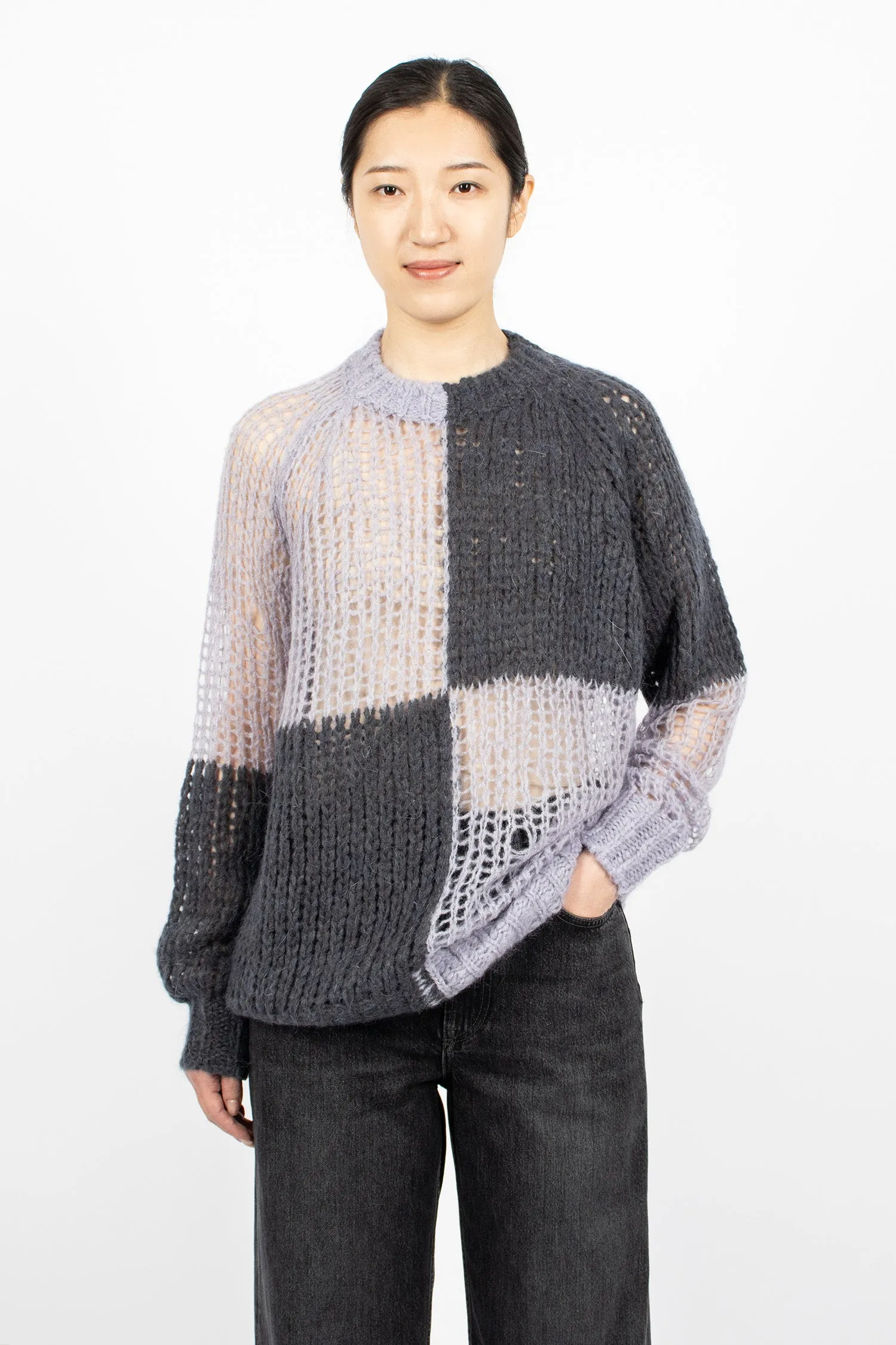 Loose Knit Mohair Jumper Purple/Grey