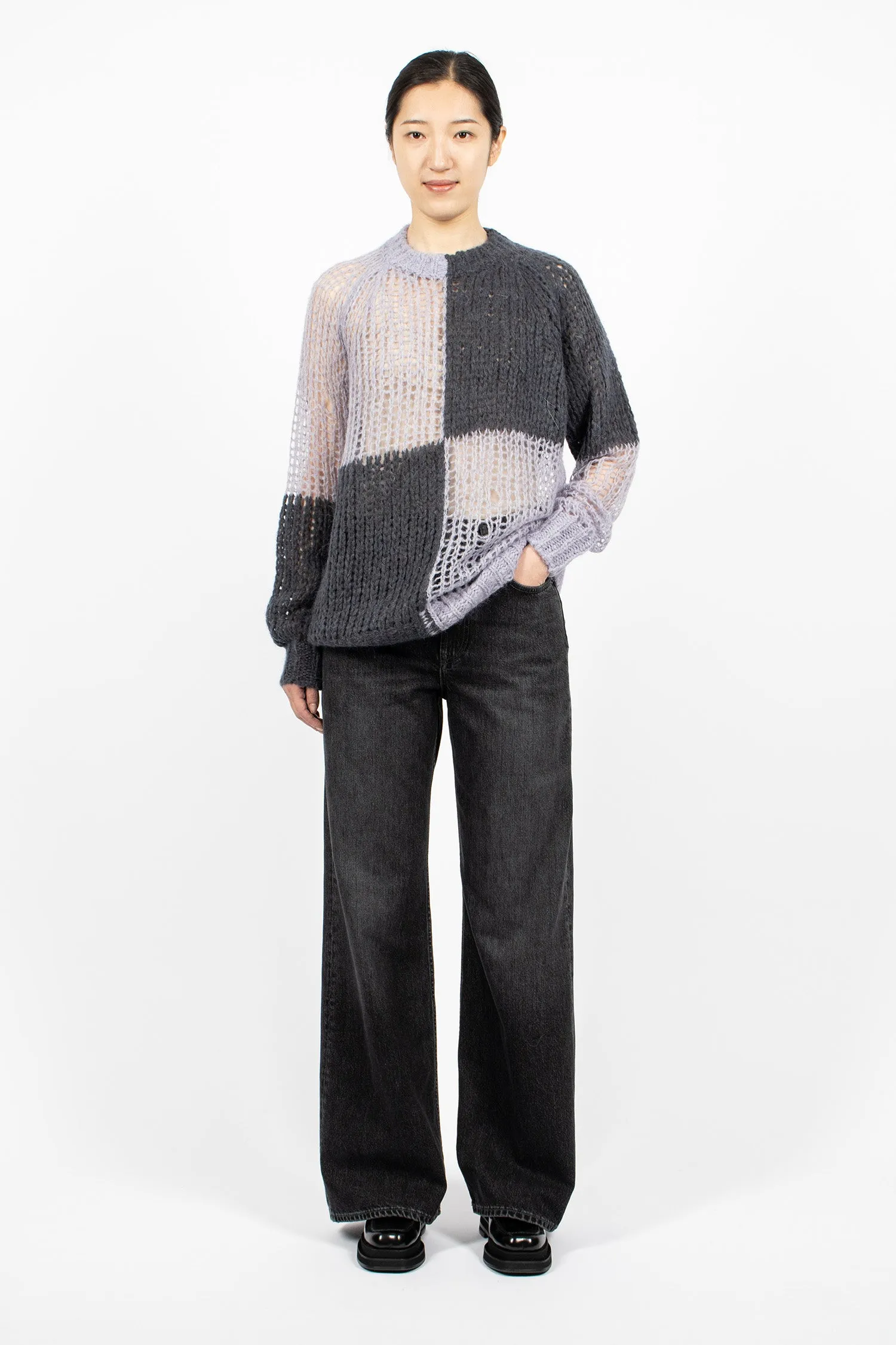 Loose Knit Mohair Jumper Purple/Grey