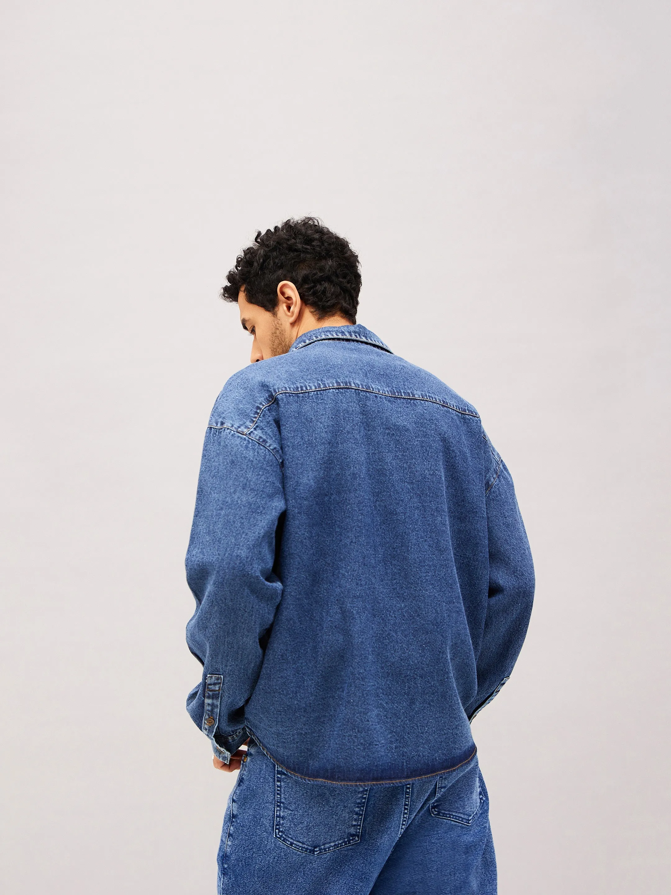 Men Blue Denim Oversized Shirt