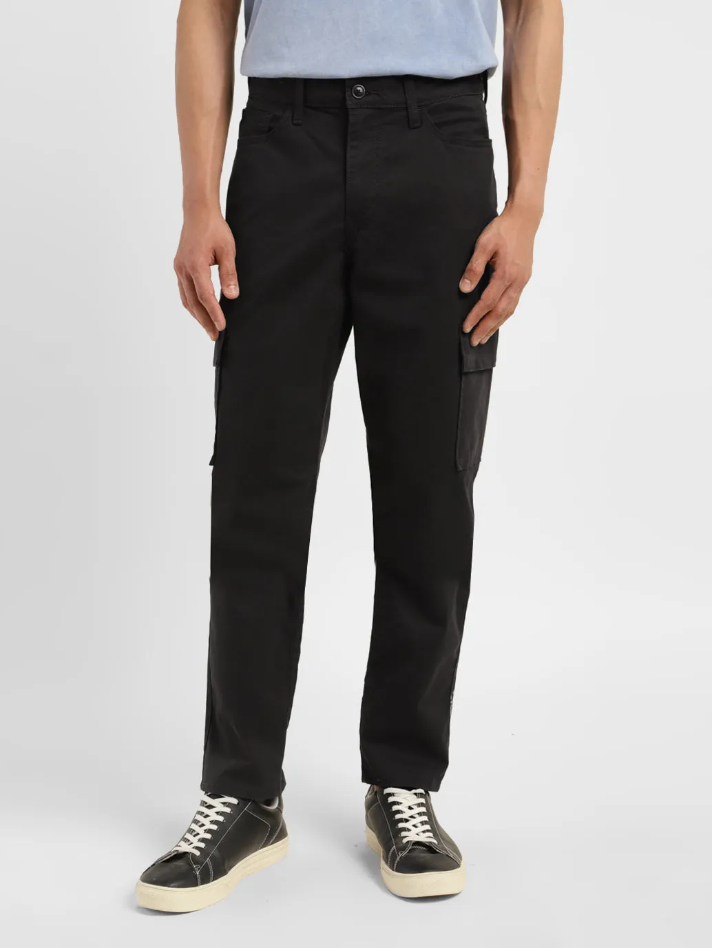 Men's Black Loose Fit Cargo Trousers