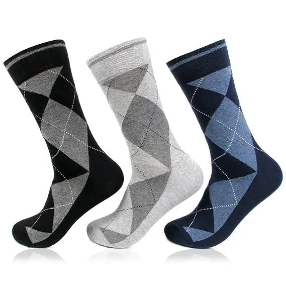 Men's Classic Argyle Formal Multicoloured Crew Length Socks - pack of 3