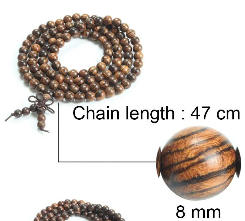 Natural Tiger Wood  Handmade 108 Bead Mala