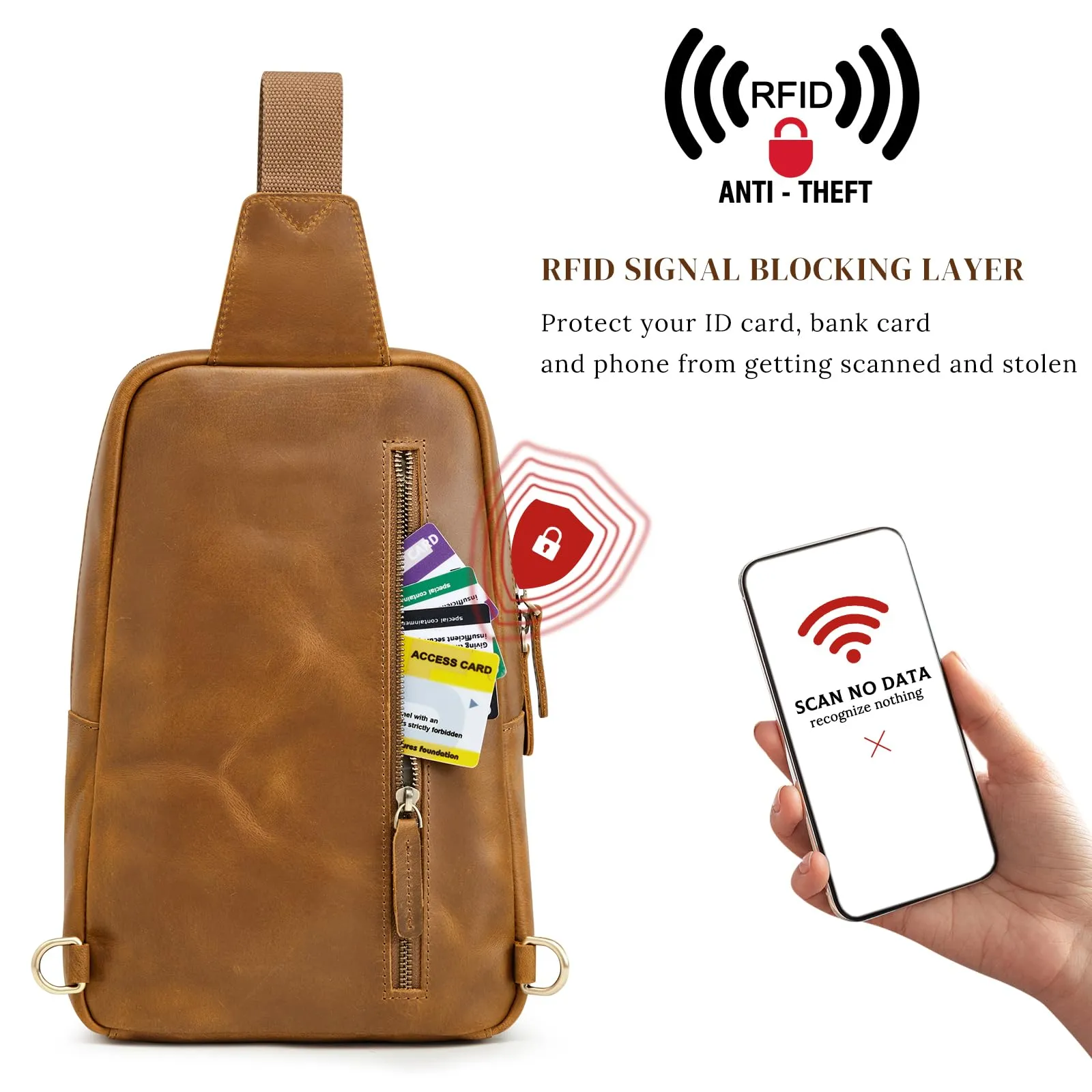 RFID Blocking Genuine Leather Hiking Daypack