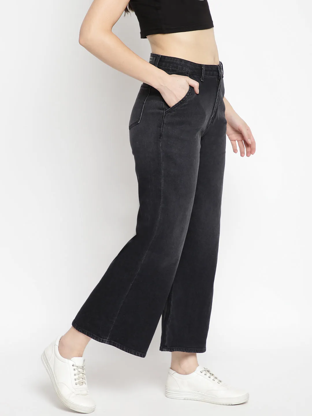 Women Black Flared Casual Denim Jeans