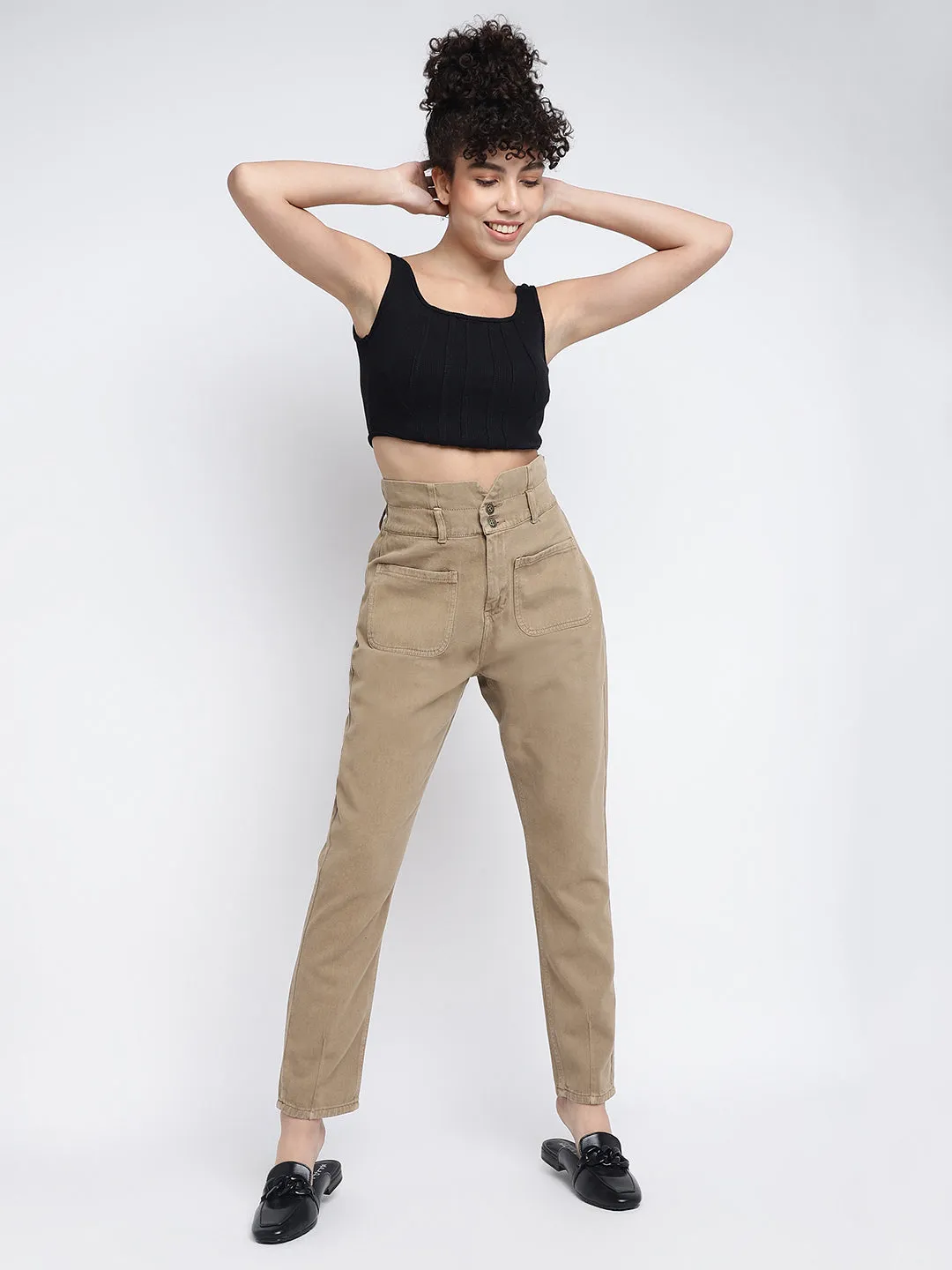 Women Cotton Khakhi Jeans