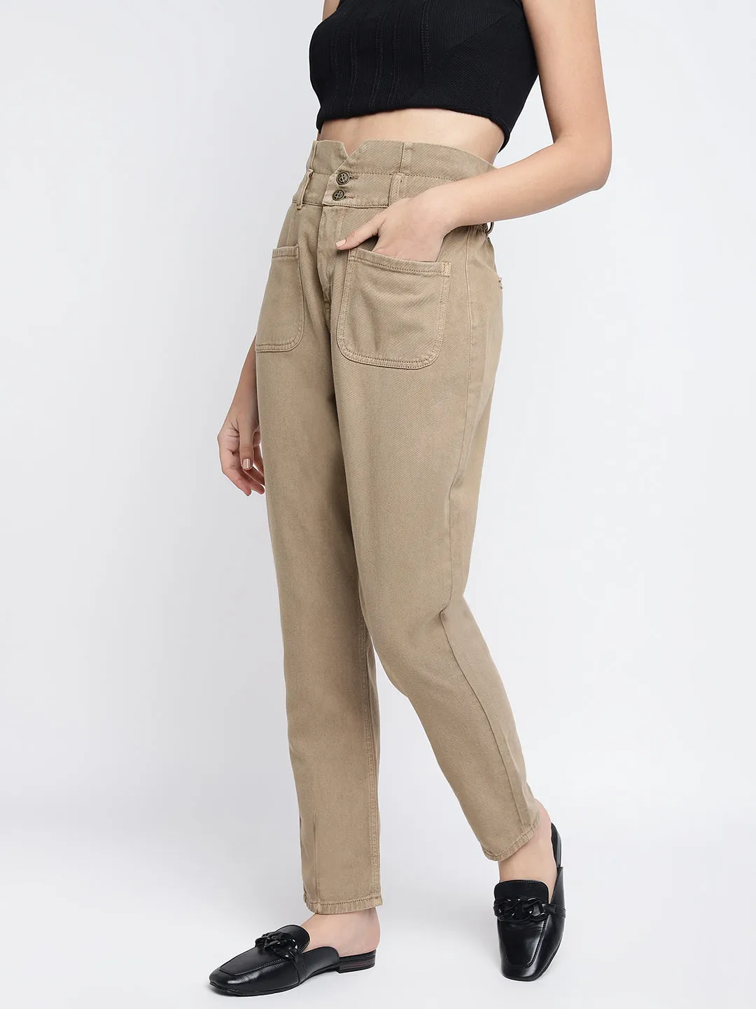 Women Cotton Khakhi Jeans