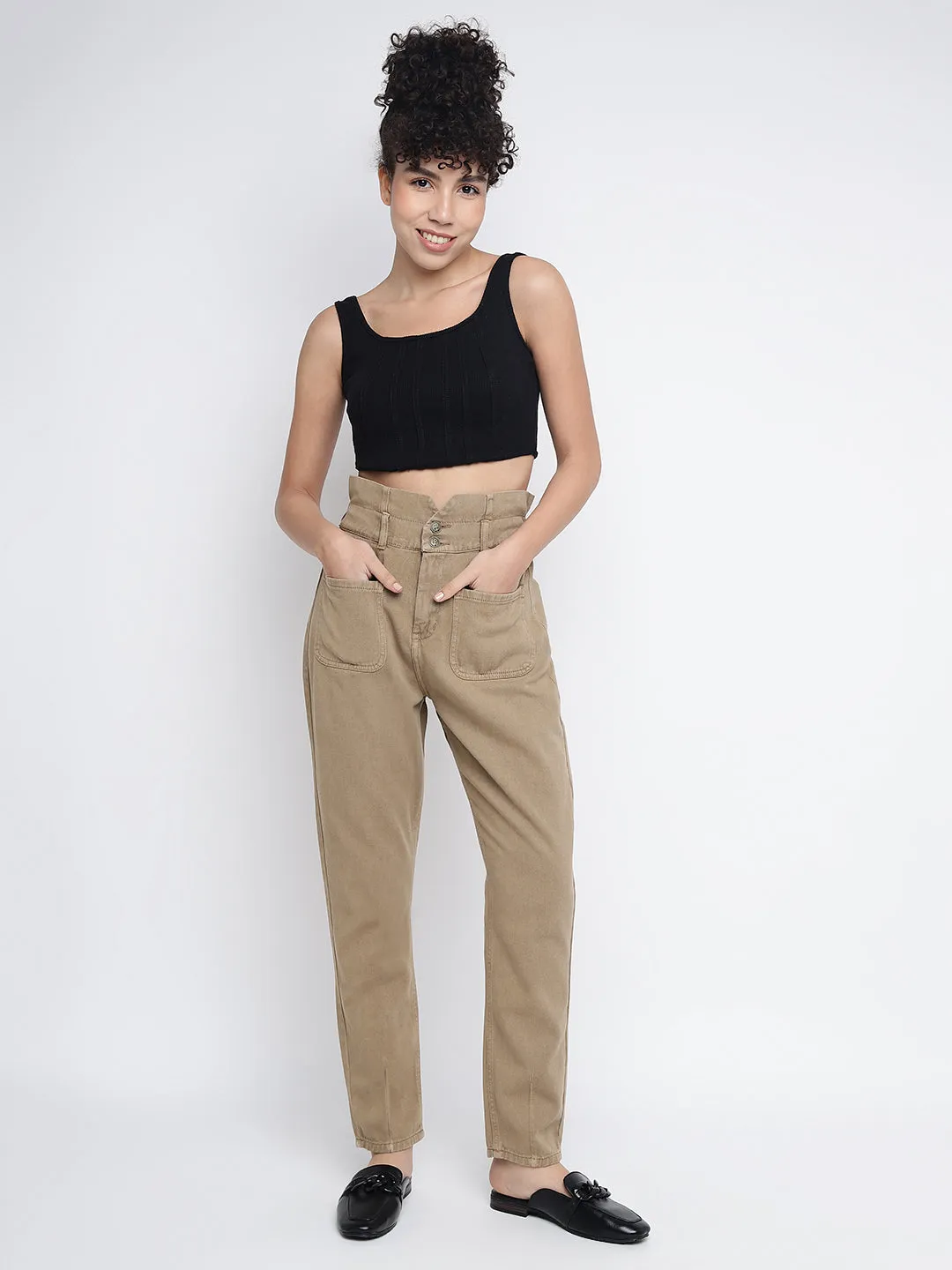 Women Cotton Khakhi Jeans