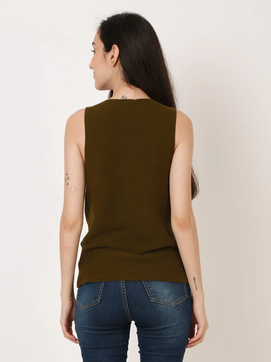 Women Green Ribbed Top