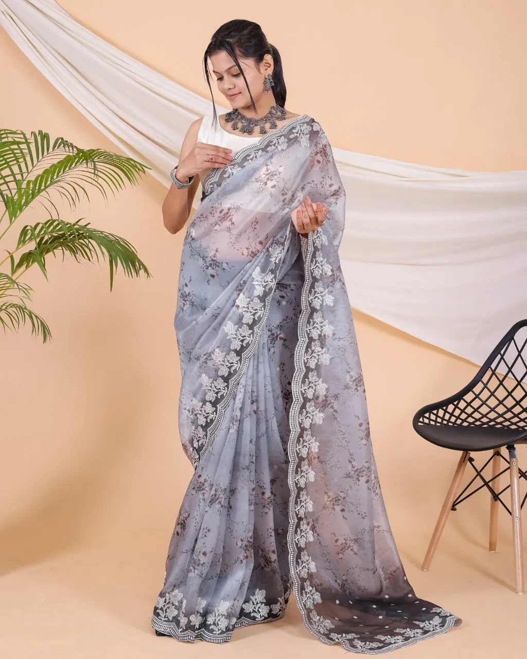 Women Pure Organza Saree with Blouse