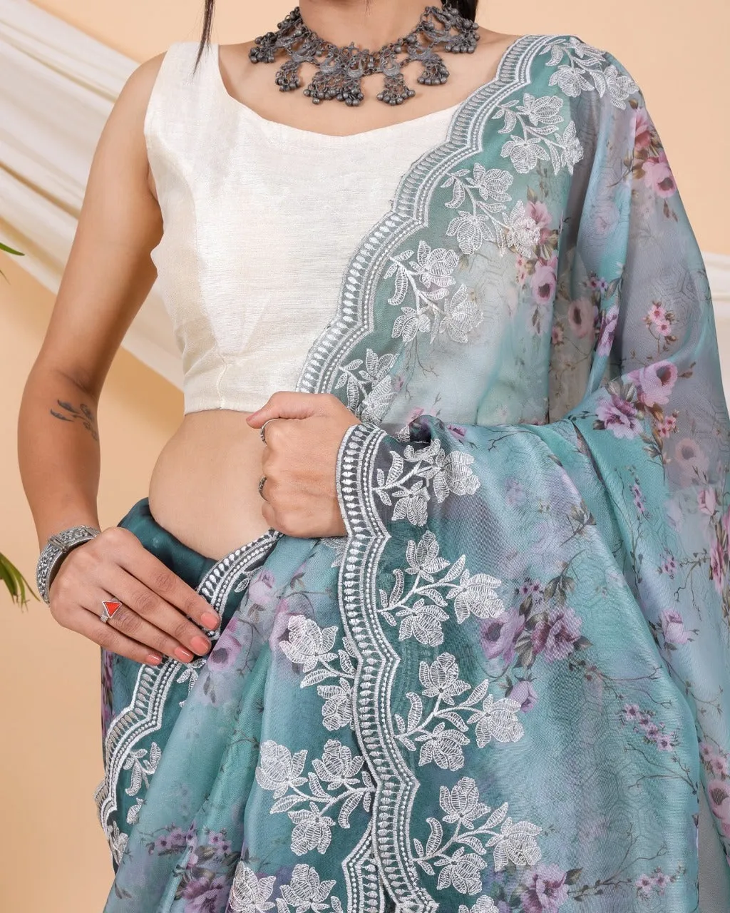 Women Pure Organza Saree with Blouse