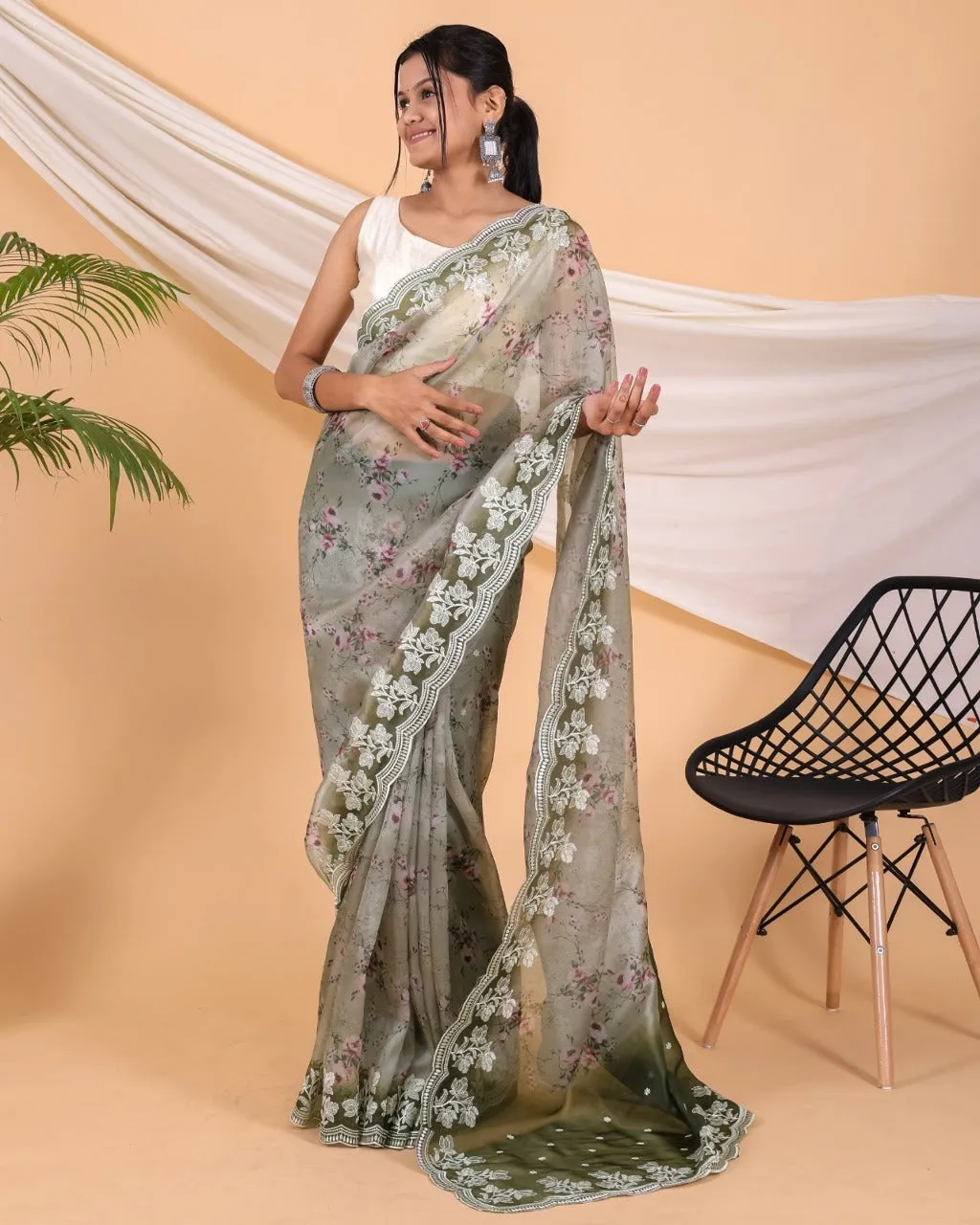 Women Pure Organza Saree with Blouse