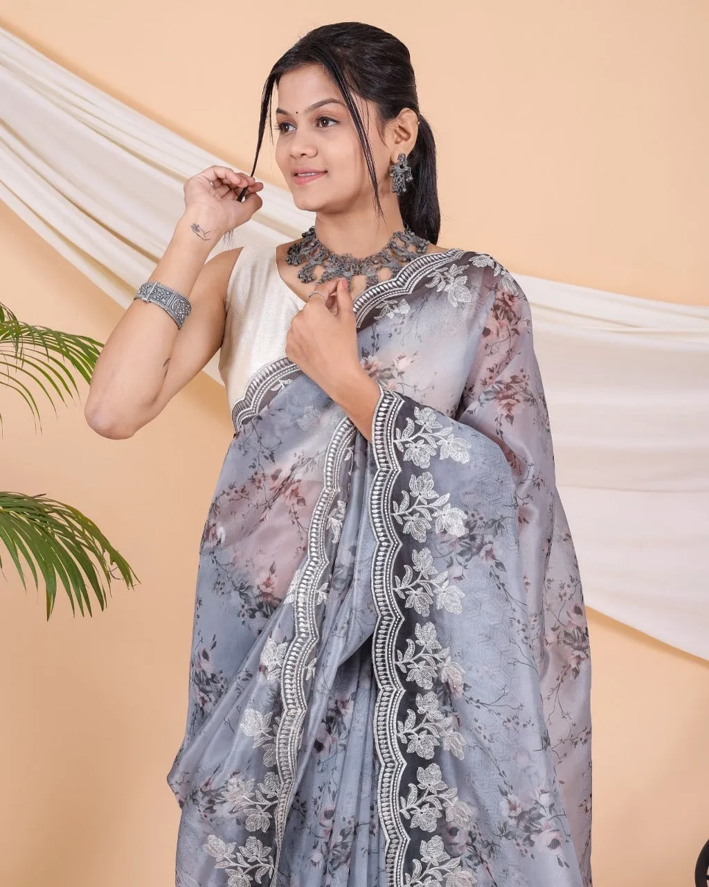 Women Pure Organza Saree with Blouse