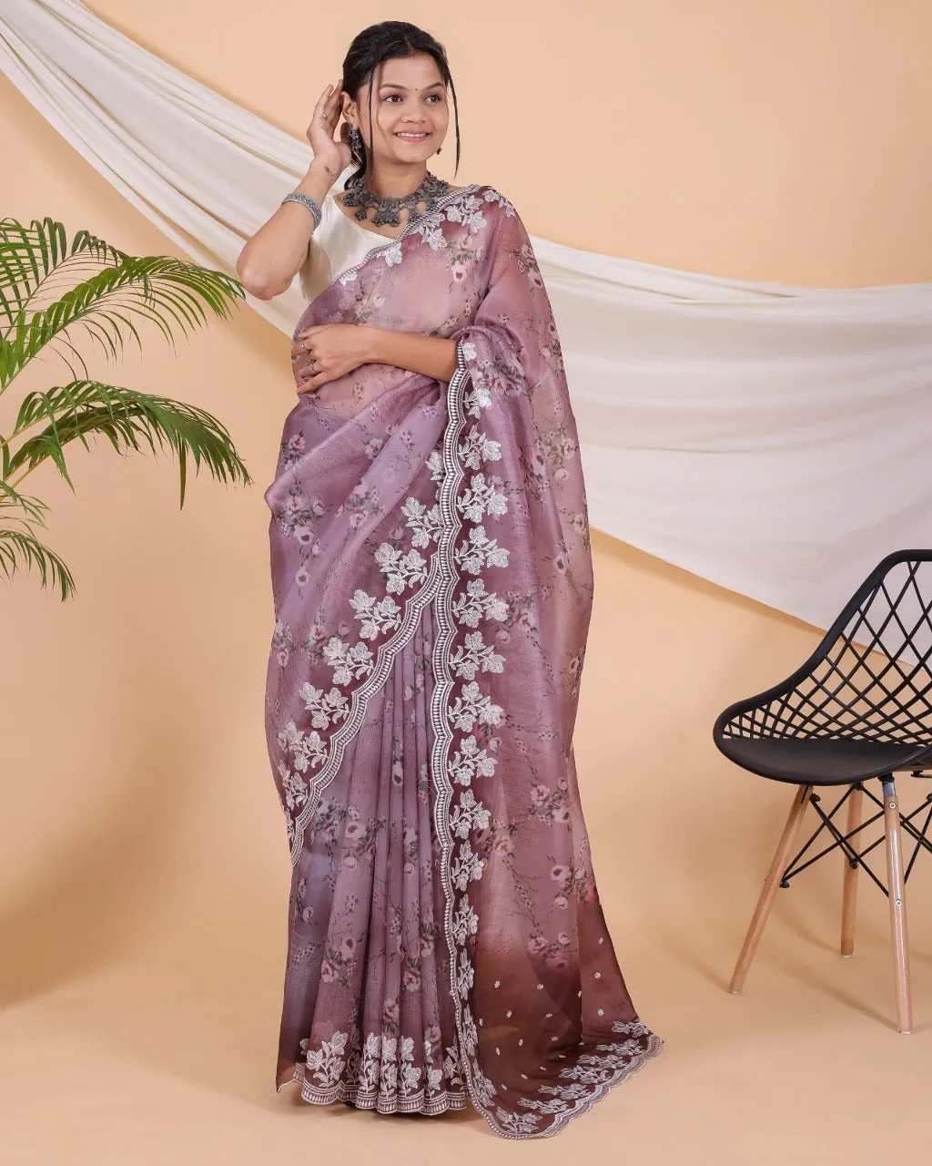 Women Pure Organza Saree with Blouse