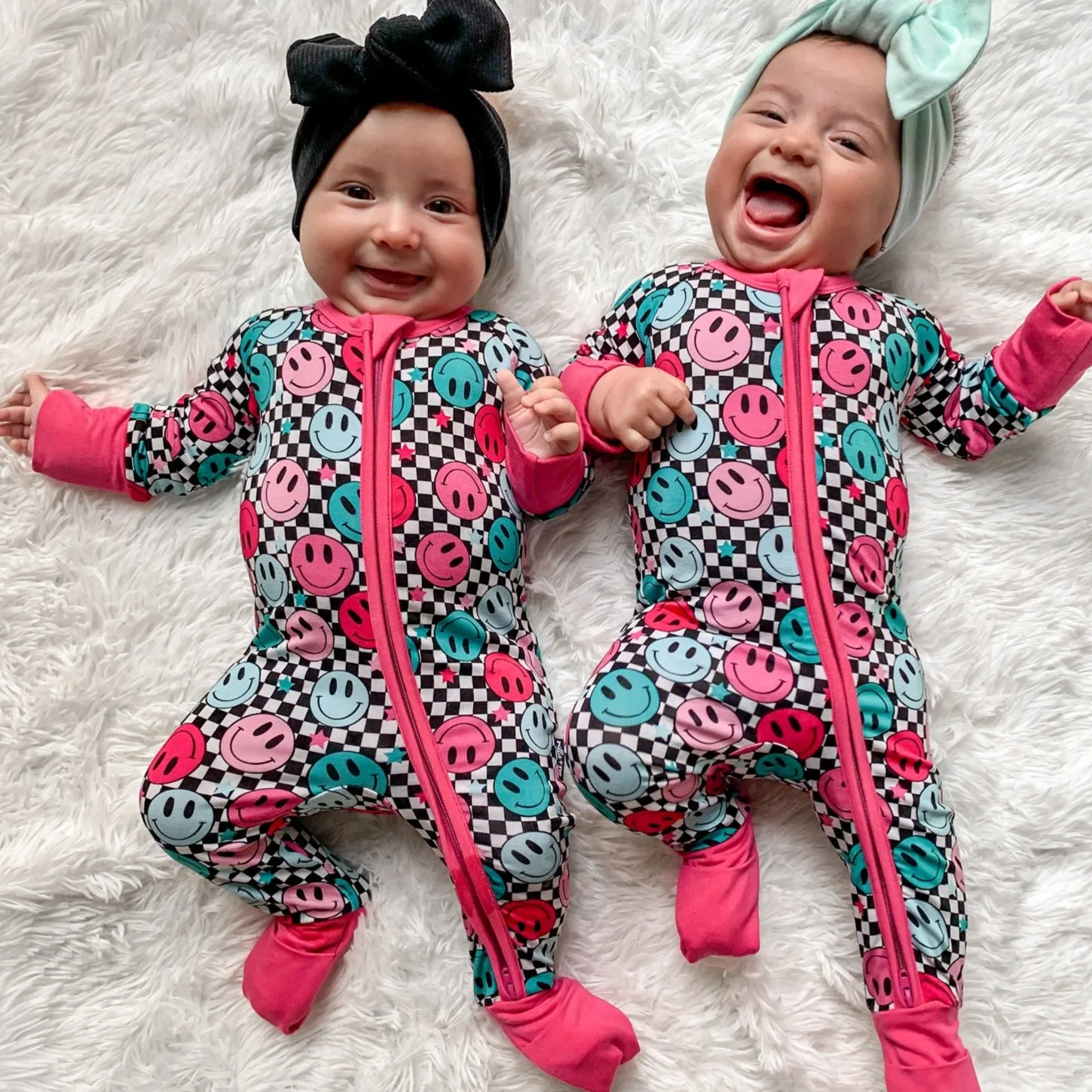 ZIP ROMPER - Pink Check Smile